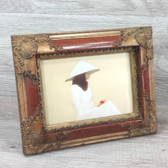 Asian Woman Nguyen Thanh Binh Wall DécorPrint Picture VTG Brown Frame Art Gift